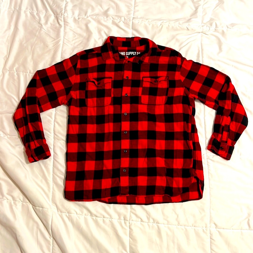 Young Mens buffalo checked holiday button up